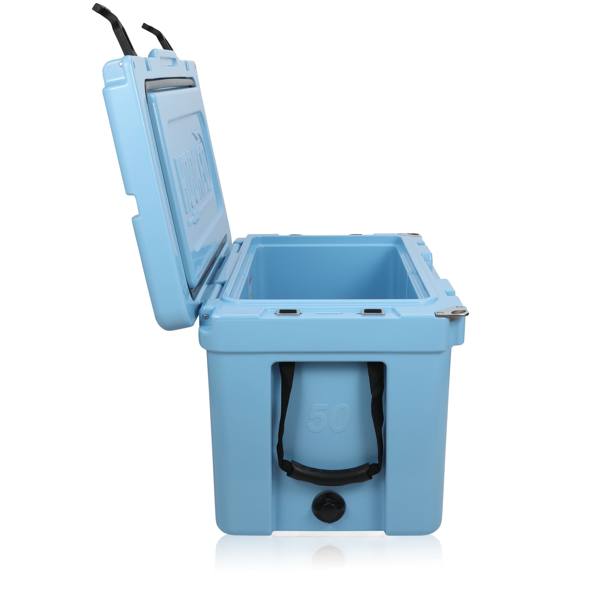 side image of Carolina Blue cooler.