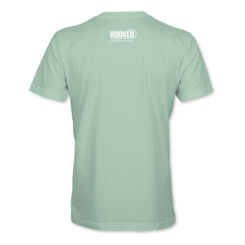 Rear Seafoam color shirt with Hooked logo