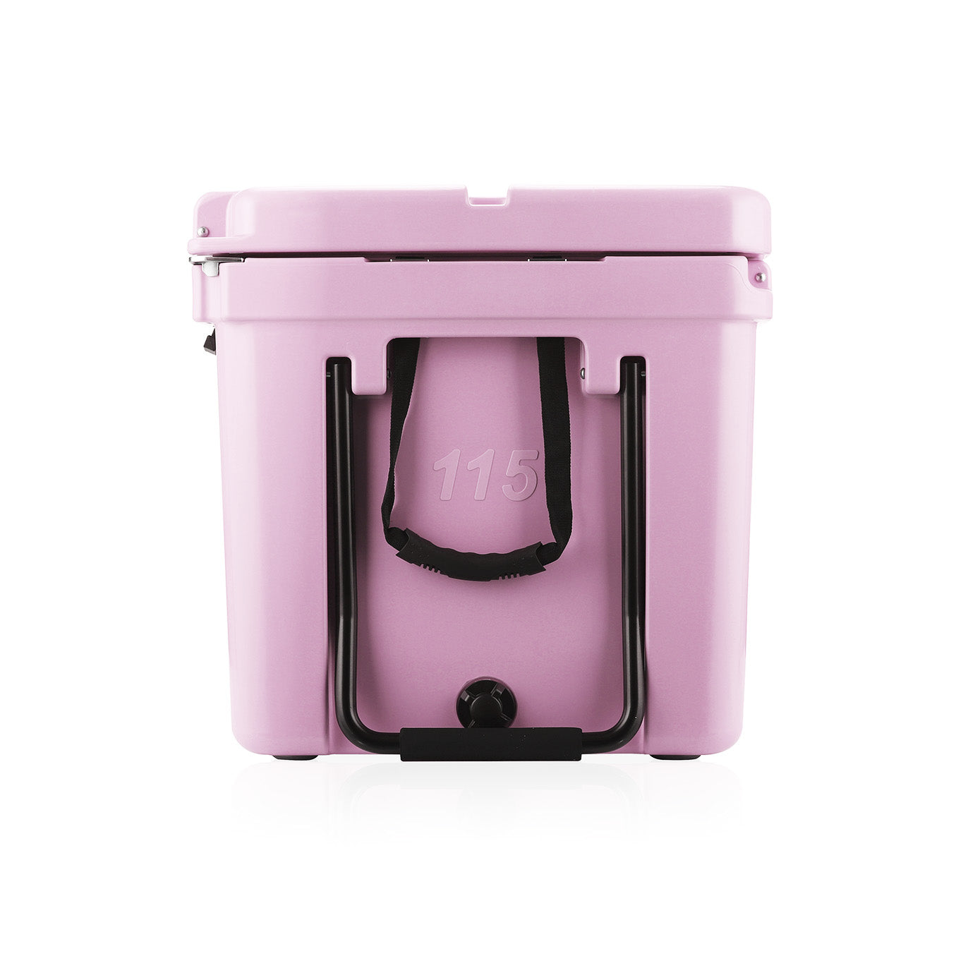 side image showing wheels of Pink cooler.
