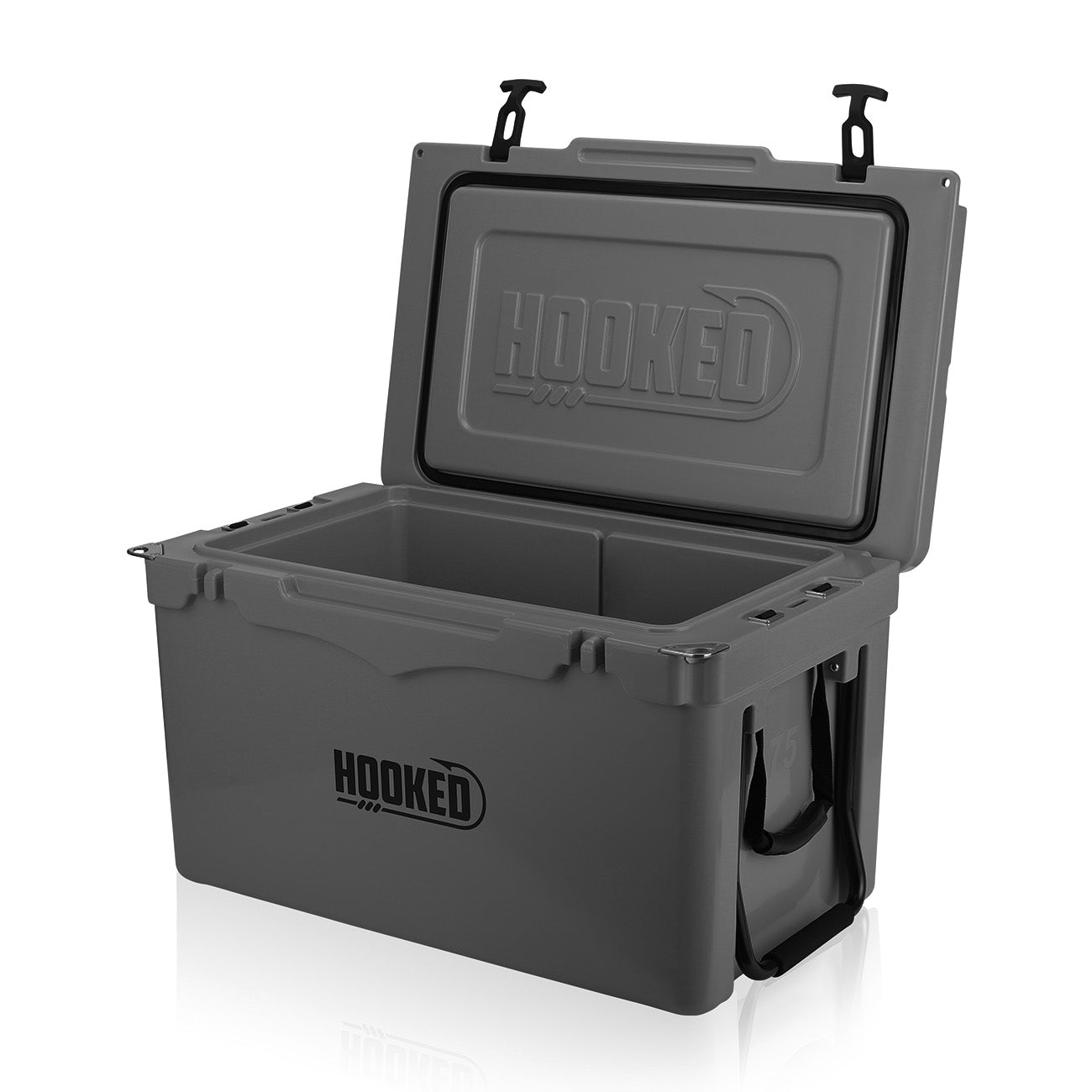 Front / Side image of open Slate Gray cooler.
