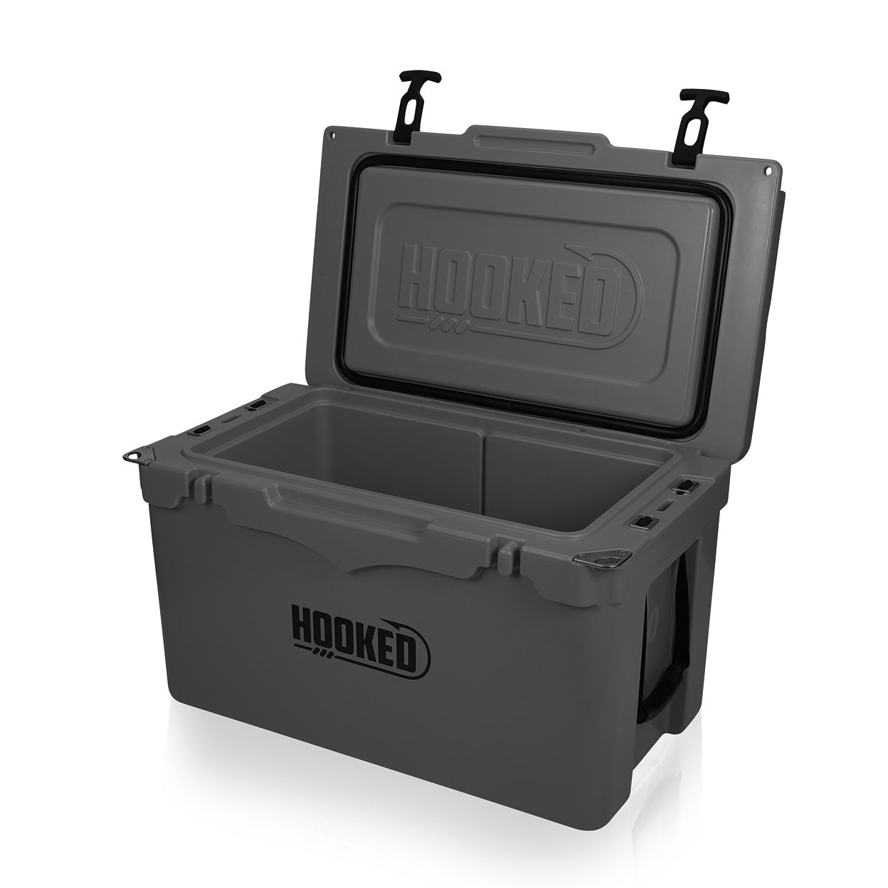 image of slate gray colored cooler opened.