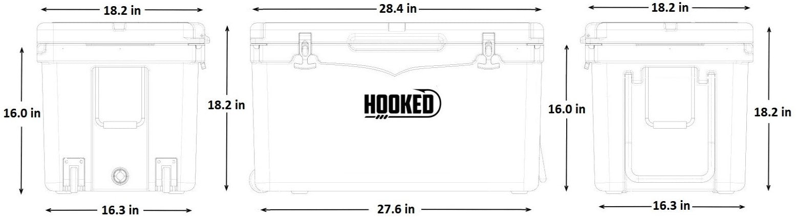 Side by side image of cooler external dimension 