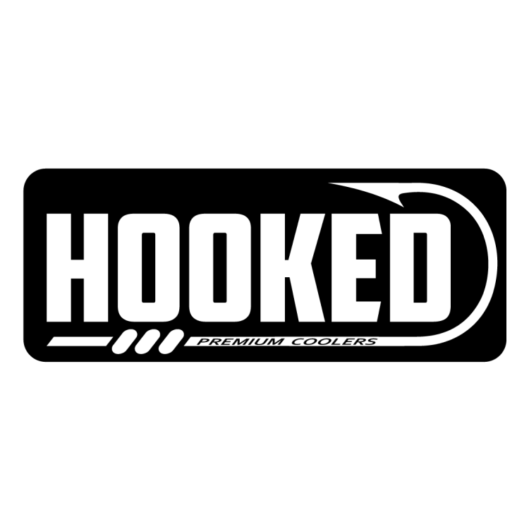 Sticker with black background and white hooked logo