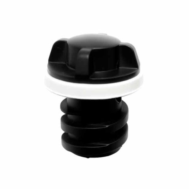 black drain plug with white gasket