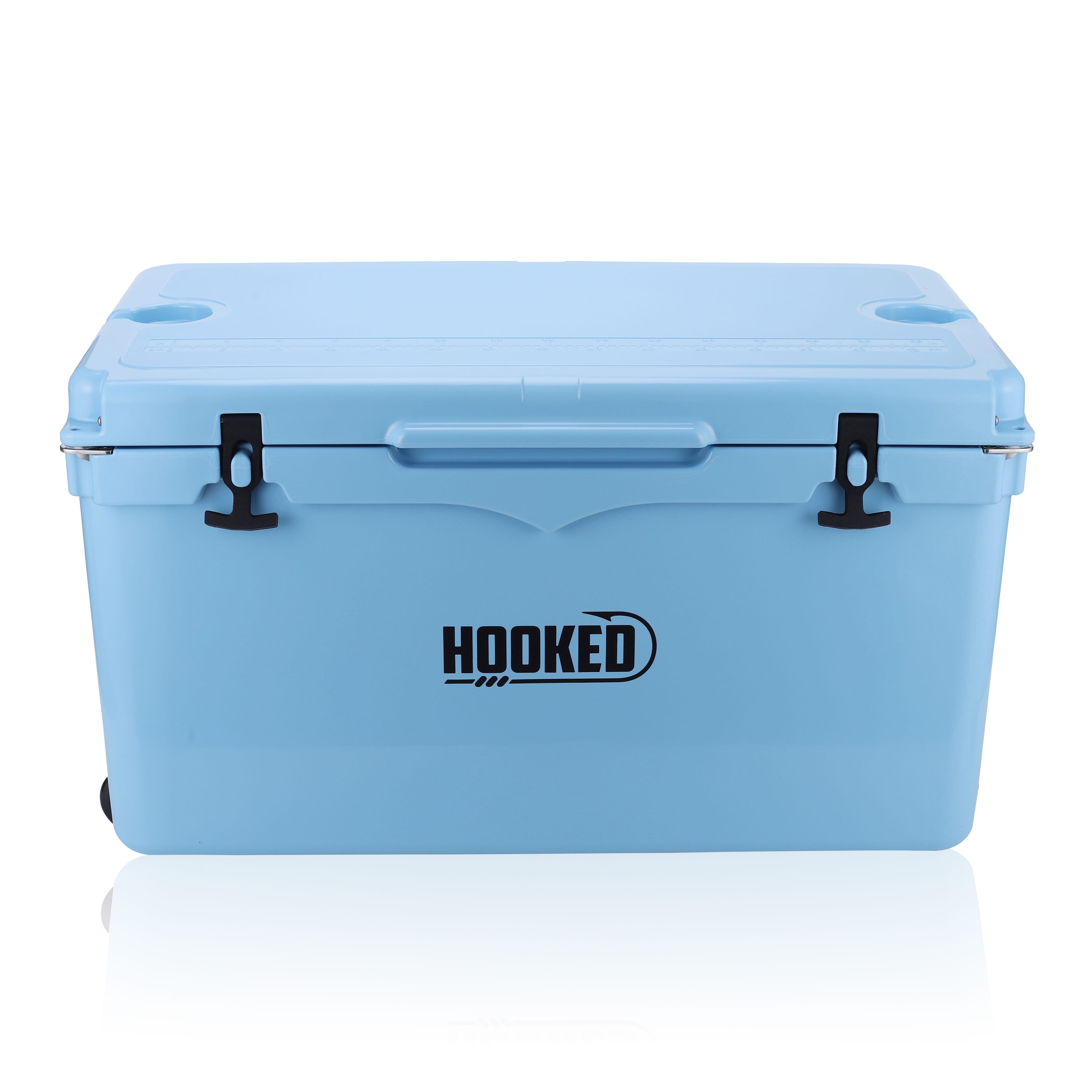 top front image of closed Carolina Blue cooler.
