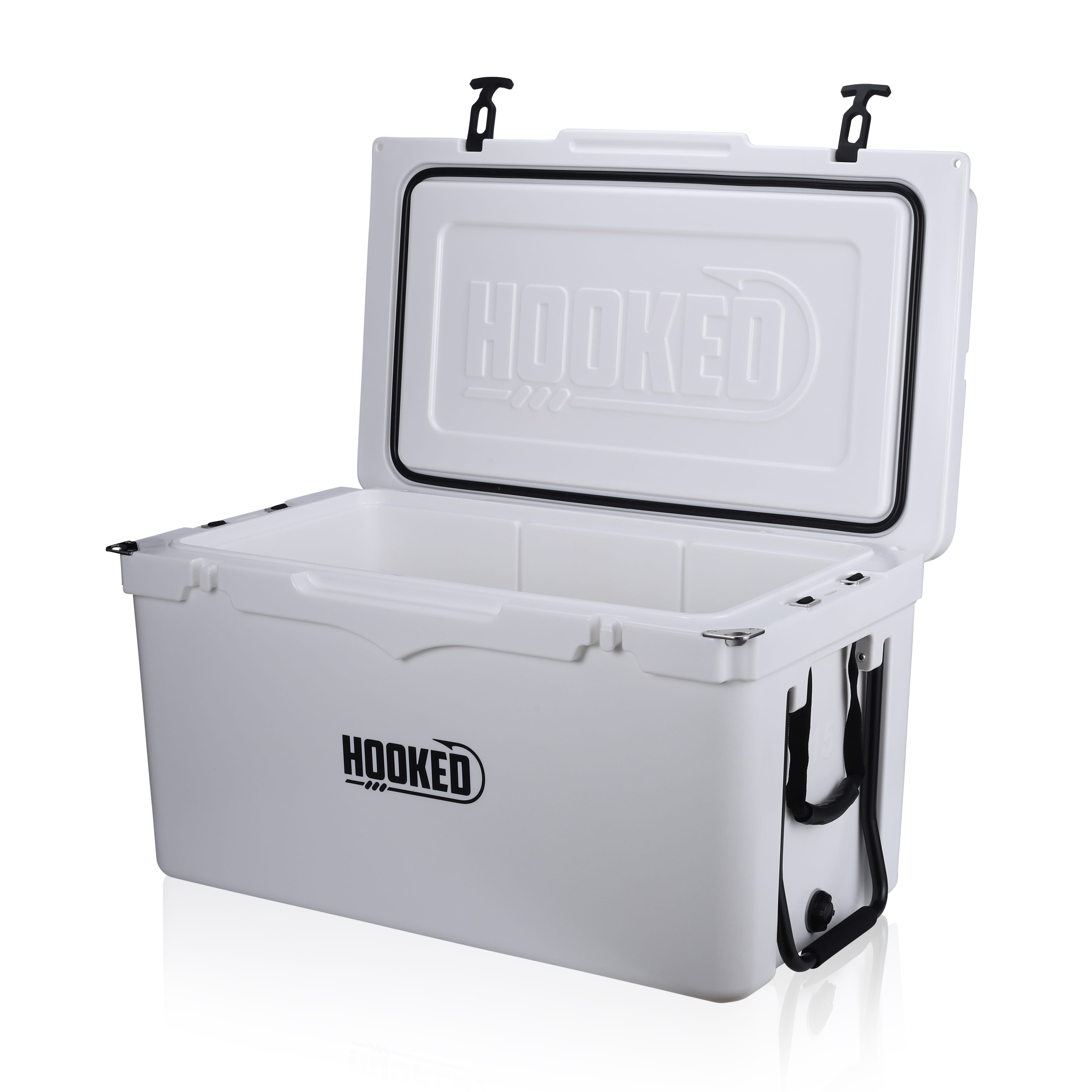 Front / Side image of open White cooler.
