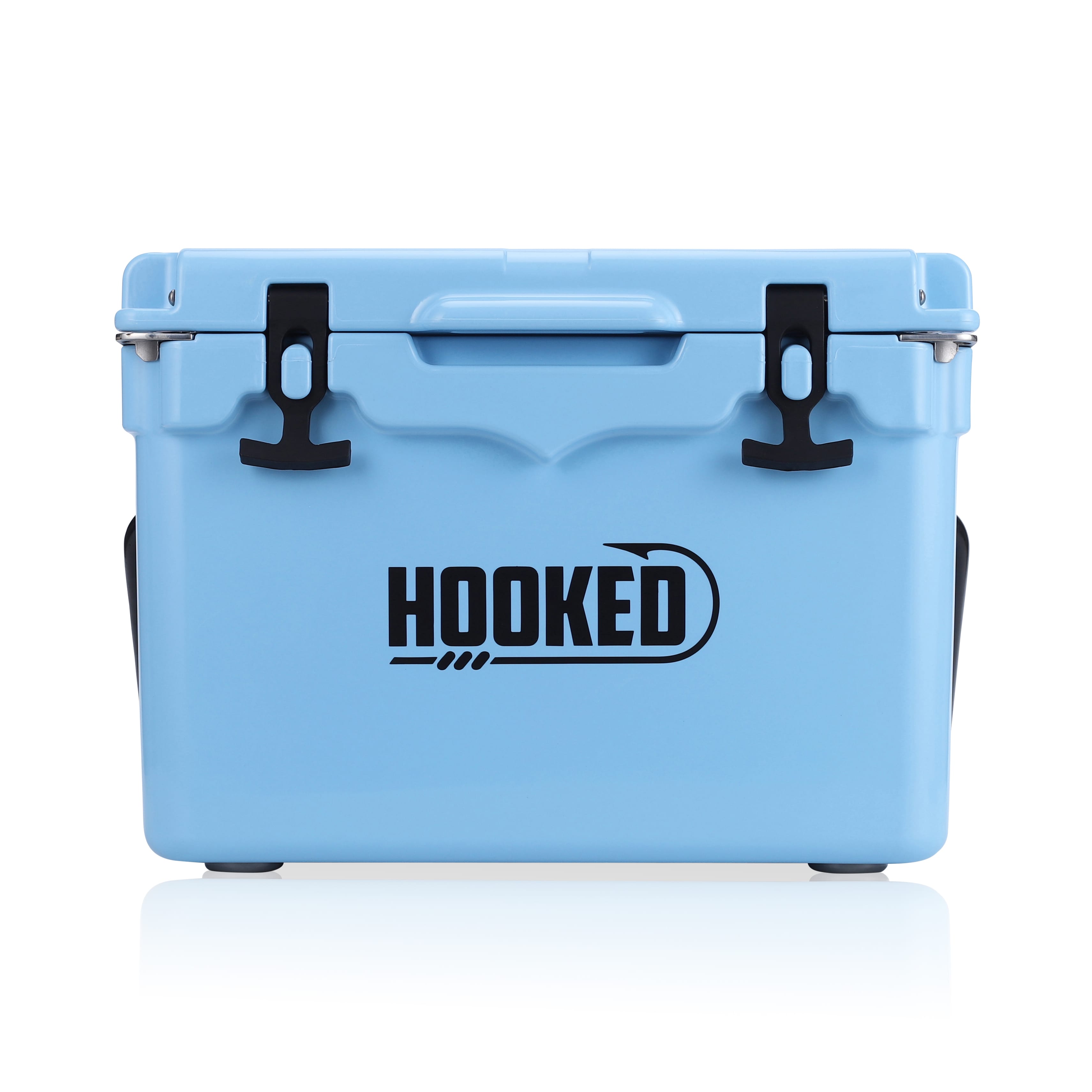 Front image of Carolina Blue cooler.
Handle is down.