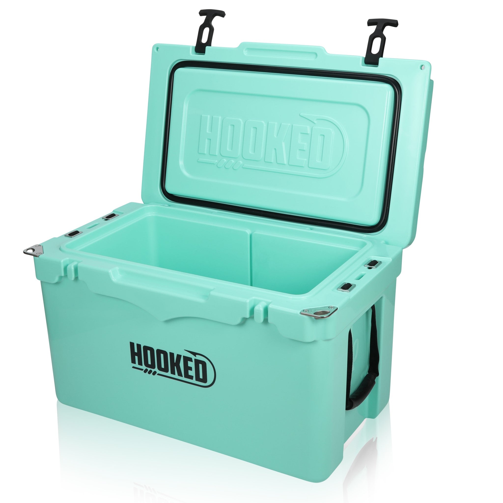 Front / Side image of open  Seafoam cooler
