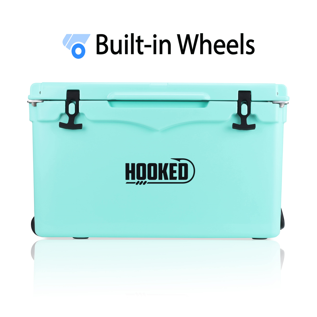 Hooked 75 quart cooler with built-in wheels Seafoam
