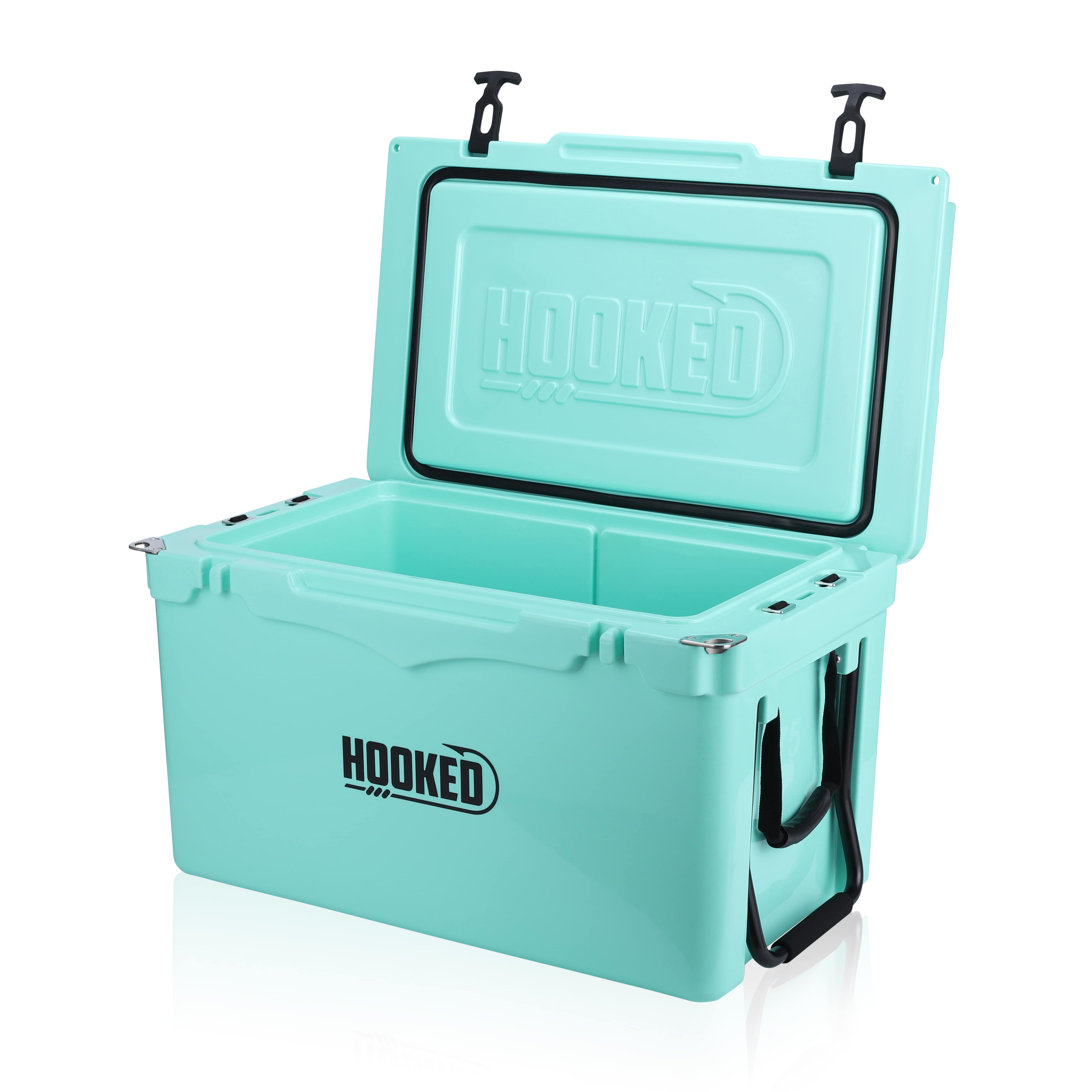 Front / Side image of open  Seafoam cooler
