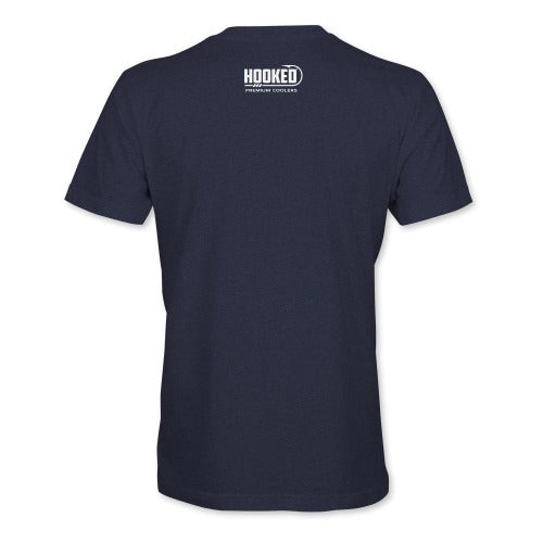 Rear Navy colored shirt with Hooked logo