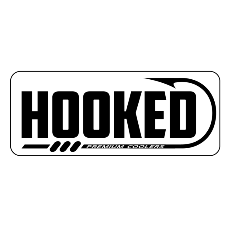 Sticker with white background and black hooked logo